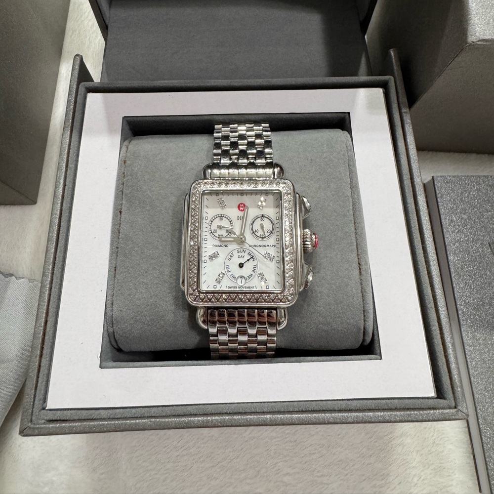 Michele Deco Stainless Diamond Watch